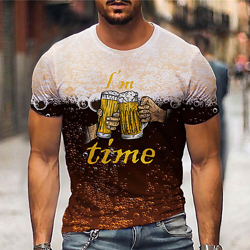 

Men's Tee T shirt Shirt 3D Print Graphic Prints Beer Print Short Sleeve Daily Tops Casual Designer Big and Tall Brown