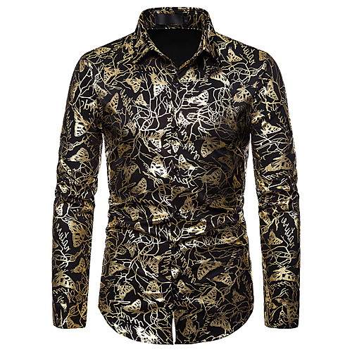 

Men's Shirt Other Prints Graphic Butterfly Print Long Sleeve Party Tops Classic Retro White Black Navy Blue / Club