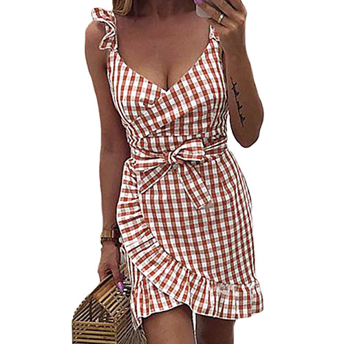 

Women's A Line Dress Short Mini Dress Light Blue Yellow Blushing Pink Green Red Short Sleeve Plaid / Check Spring Summer Casual / Daily 2021 XS S M L XL