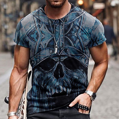 

Men's Tee T shirt Shirt 3D Print Graphic Skull Plus Size Short Sleeve Casual Tops Basic Designer Slim Fit Big and Tall Blue