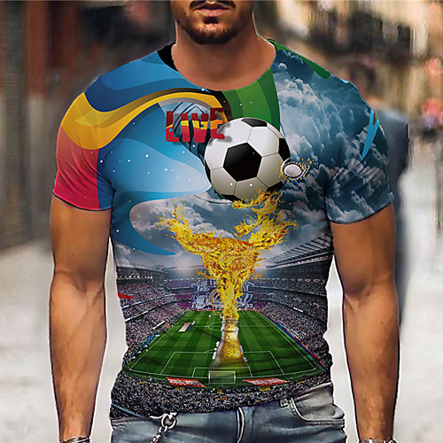 

Men's Tee T shirt Shirt 3D Print Graphic Prints Football Print Short Sleeve Daily Tops Casual Designer Big and Tall Blue