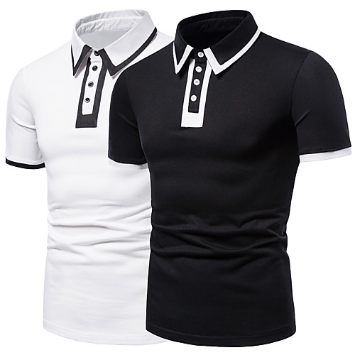 

Men's Golf Shirt Tennis Shirt Color Block Button-Down Short Sleeve Street Tops Cotton Business Casual Comfortable White Black