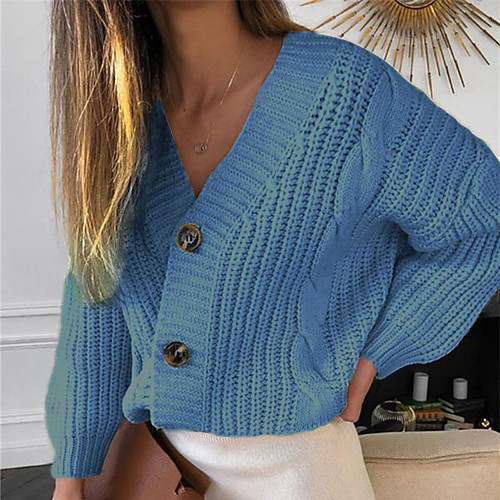 

amazon autumn and winter casual long-sleeved button sweater cardigan jacket women loose thick wool twist sweater cardigan