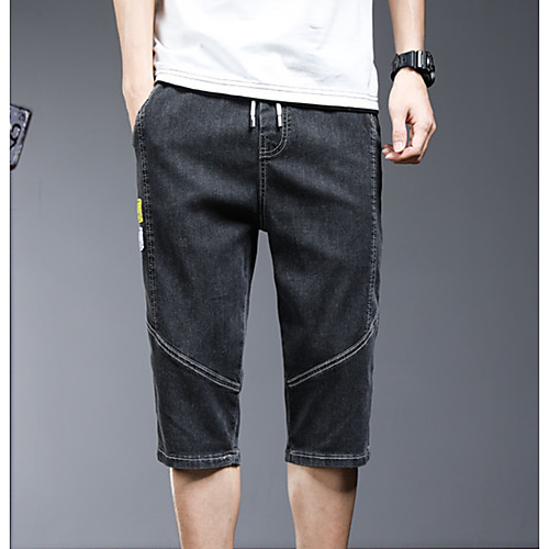 

Men's Athleisure Breathable Outdoor Casual Daily Jeans Shorts Pants Patchwork Calf-Length Print Blue Black