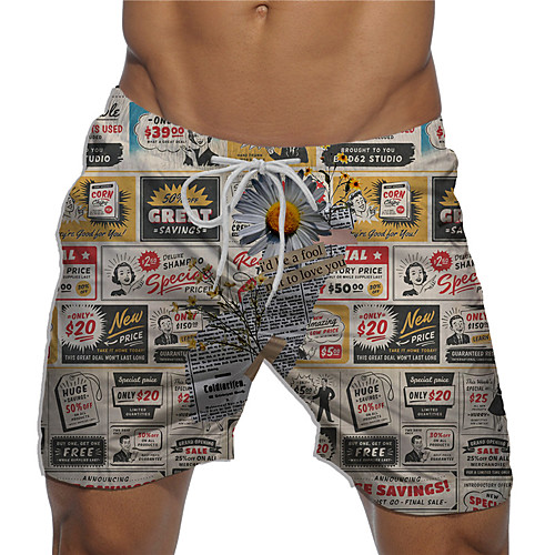 

Men's Designer Casual / Sporty Big and Tall Quick Dry Breathable Soft Holiday Beach Swimming Pool Shorts Bermuda shorts Swim Trucks Pants Flower / Floral Graphic Prints Letter Short Drawstring