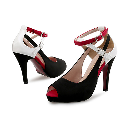 

Women's Heels Pumps Peep Toe Suede Patent Leather Color Block White Black