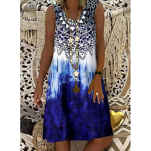 

Women's A Line Dress Knee Length Dress Blue Green Black Sleeveless Painting Spring Summer Casual 2021 S M L XL XXL 3XL