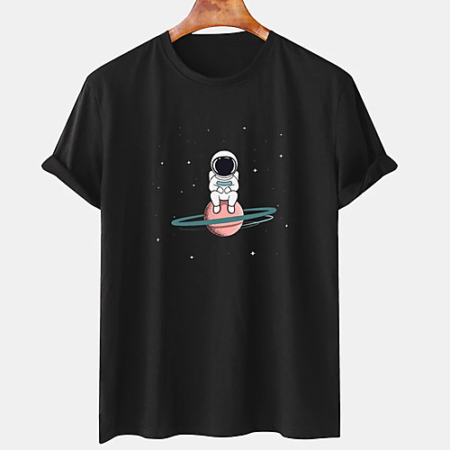 

Men's Unisex Tee T shirt Hot Stamping Graphic Prints Astronaut Plus Size Print Short Sleeve Casual Tops Cotton Basic Designer Big and Tall Black