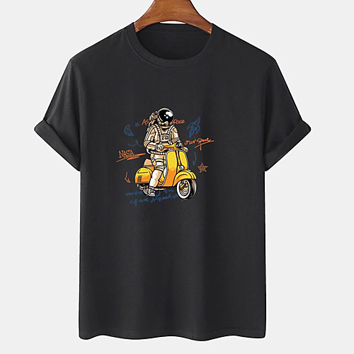 

Men's Unisex Tee T shirt Hot Stamping Graphic Prints Astronaut Plus Size Print Short Sleeve Casual Tops Cotton Basic Designer Big and Tall White Black Khaki