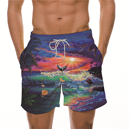 

Men's Designer Casual / Sporty Big and Tall Quick Dry Breathable Soft Holiday Beach Swimming Pool Shorts Bermuda shorts Swim Trucks Pants Graphic Prints Landscape Short Drawstring Elastic Drawstring