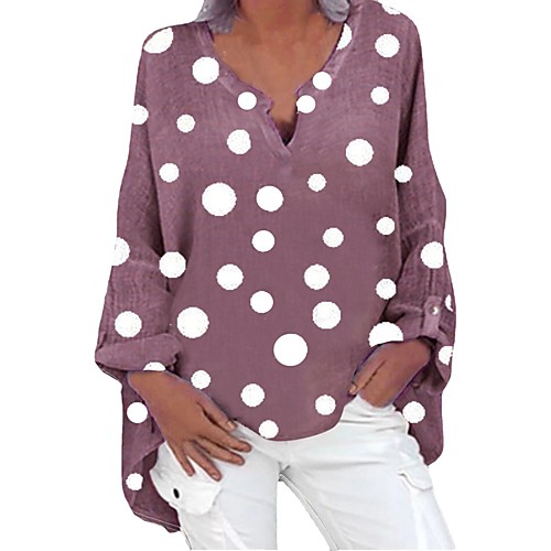 

Women's Plus Size Tops Blouse Shirt Polka Dot Long Sleeve V Neck Fall Summer Navy Purple Blushing Pink Big Size L XL 2XL 3XL 4XL