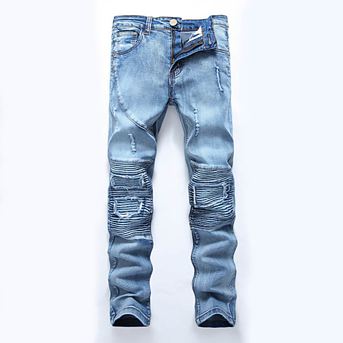 

Men's Chino Ripped Casual Daily Straight Jeans Pants Solid Colored Full Length Pleated Pocket Light Blue