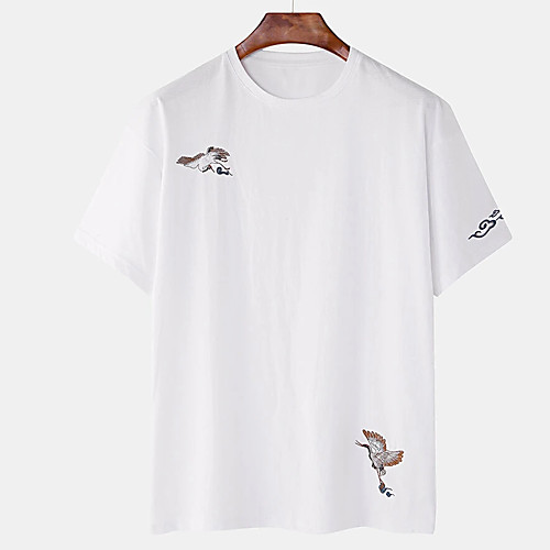 

Men's Unisex Tee T shirt Hot Stamping Graphic Prints Crane Plus Size Print Short Sleeve Casual Tops Cotton Basic Designer Big and Tall White Black