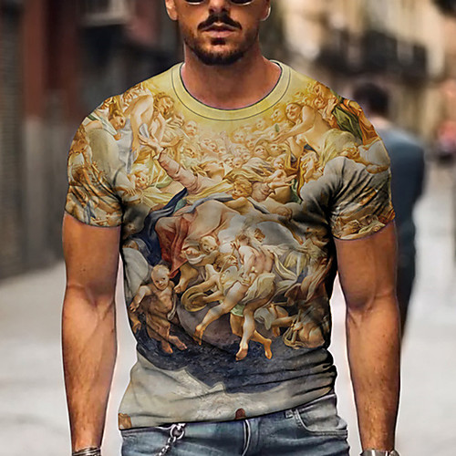 

Men's Tee T shirt 3D Print Graphic Oil Painting Plus Size Short Sleeve Casual Tops Basic Designer Slim Fit Big and Tall A B C