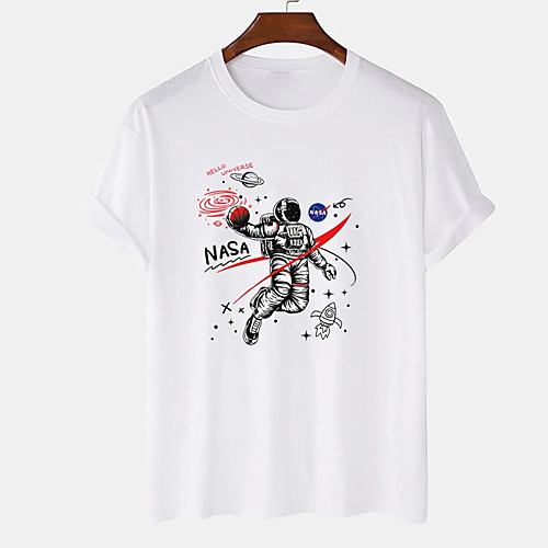 

Men's Unisex Tee T shirt Hot Stamping Graphic Prints Astronaut Plus Size Print Short Sleeve Casual Tops Cotton Basic Designer Big and Tall White Khaki Gray