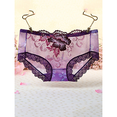 

Women's Mesh Fashion Flower Sexy Panties / Brief Micro-elastic Mid Waist 1 PC Purple One-Size