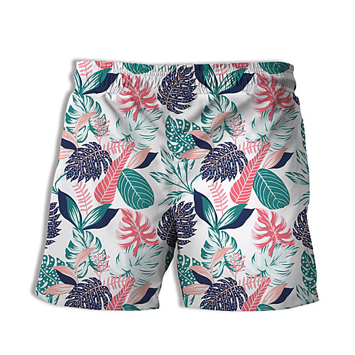 

Men's Casual Designer Quick Dry Breathable Beach Swimming Pool Bermuda shorts Board Shorts Pants Tropical Leaf Graphic Prints Short 3D Print Drawstring Elastic Waist Rainbow / Summer / Elasticity