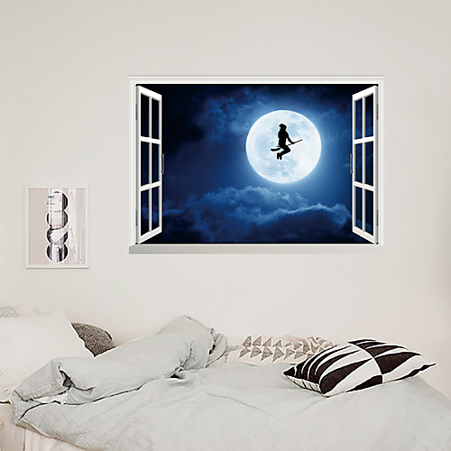 

3D False Window Moon Broom Maiden Home Children's Room Background Decoration Can Be Removed Stickers