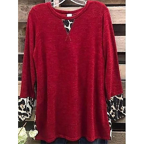 

Women's Plus Size Tops Blouse T shirt Solid Color Dot Long Sleeve Round Neck Red Wine Big Size L XL XXL XXXL / Cotton / Cotton