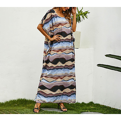 

Women's A Line Dress Maxi long Dress Light Blue Short Sleeve Pattern Summer Casual Loose 2021 One-Size / Plus Size / Plus Size