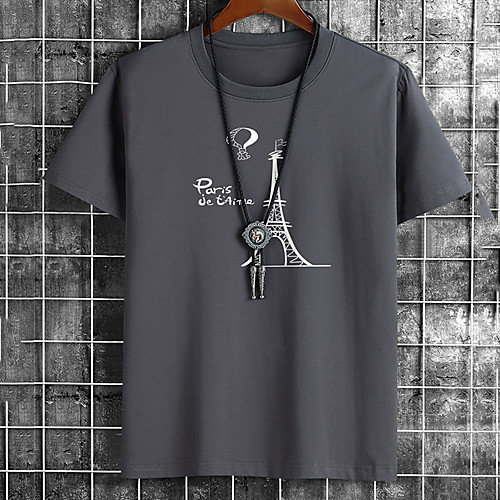 

Men's Unisex Tee T shirt Hot Stamping Eiffel Tower Graphic Prints Letter Plus Size Print Short Sleeve Casual Tops Cotton Basic Fashion Designer Big and Tall White Black Khaki