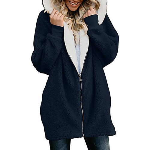 

Women's Coat Casual / Daily Fall Winter Regular Coat Regular Fit Casual Jacket Solid Color Zipper Navy Wine Red