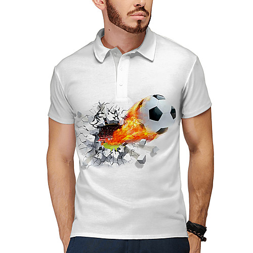 

Men's Golf Shirt Tennis Shirt 3D Print Football Button-Down Short Sleeve Casual Tops Casual Fashion Cool White / Sports