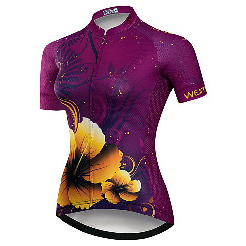 

21Grams Women's Short Sleeve Cycling Jersey Summer Spandex Polyester Purple Floral Botanical Bike Jersey Top Mountain Bike MTB Road Bike Cycling Quick Dry Moisture Wicking Breathable Sports Clothing