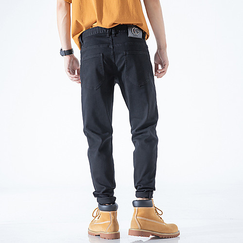 

Men's Stylish Sporty Casual / Sporty Streetwear Comfort Daily Sports Pants Jeans Trousers Pants Solid Color Full Length Pocket Black
