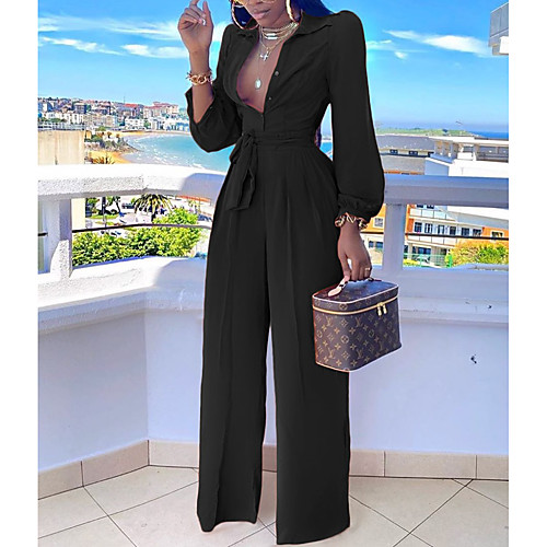 

Women's Casual 2021 Black Orange Rose Red Jumpsuit Solid Color