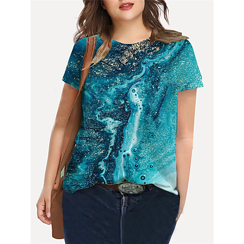 

Women's Plus Size Tops T shirt Color Gradient Graphic Print Short Sleeve Crewneck Basic Summer Blue Green Big Size XL XXL 3XL 4XL 5XL