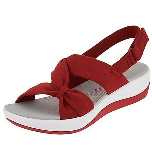 

Women's Sandals Wedge Heel Round Toe PU Solid Colored Red Blue Gray