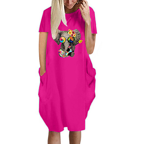 

Women's T Shirt Dress Tee Dress Knee Length Dress Blue Yellow Fuchsia Gray Green White Black Short Sleeve Animal Spring Summer Round Neck Casual Oversized 2021 S M L XL XXL 3XL 4XL 5XL