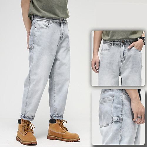 

Men's Stylish Sporty Casual / Sporty Streetwear Comfort Daily Sports Pants Jeans Trousers Pants Solid Color Full Length Pocket Light Blue