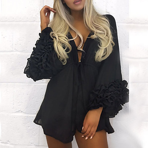 

Women's Cover Up Beach Top Swimsuit Lace up Solid Color Yellow Blushing Pink White Black Red Swimwear Bathing Suits New / Padless