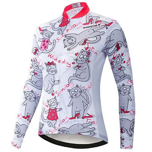 

21Grams Women's Long Sleeve Cycling Jersey Summer Spandex Polyester Red and White Cat Bike Jersey Top Mountain Bike MTB Road Bike Cycling Quick Dry Moisture Wicking Breathable Sports Clothing Apparel