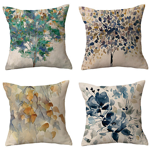 

Floral Pastoral Double Side Cushion Cover 4PC Soft Decorative Square Throw Pillow Cover Cushion Case Pillowcase for Sofa Bedroom Livingroom Outdoor Superior Quality Machine Washable Outdoor Cushion for Sofa Couch Bed Chair