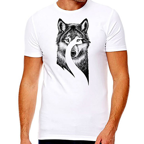 

Men's Unisex Tee T shirt Hot Stamping Graphic Prints Wolf Plus Size Print Short Sleeve Casual Tops Cotton Basic Designer Big and Tall White