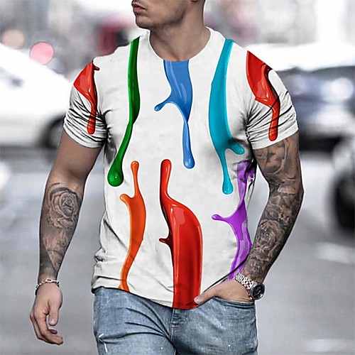 

Men's Tee T shirt Shirt 3D Print Graphic Graffiti Letter Plus Size Short Sleeve Casual Tops Basic Designer Slim Fit Big and Tall White Blue