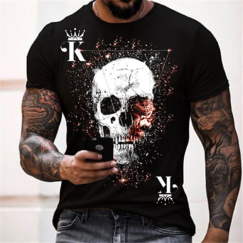 

Men's Tee T shirt Shirt 3D Print Graphic Skull Plus Size Short Sleeve Casual Tops Basic Designer Slim Fit Big and Tall Black