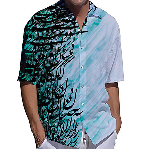 

Men's Shirt 3D Print Symbol Plus Size 3D Print Button-Down Short Sleeve Casual Tops Casual Fashion Breathable Comfortable Blue