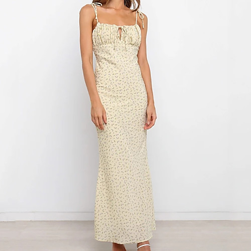 

Women's Shift Dress Maxi long Dress Yellow Light Blue Sleeveless Flower Spring Summer Casual 2021 S M L XL XXL XXXL