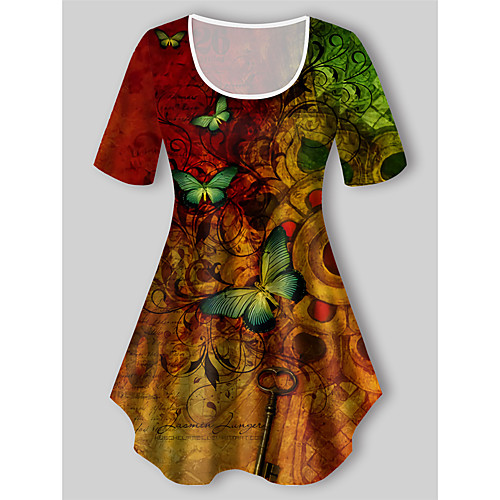 

Women's Plus Size Tops T shirt Graphic Butterfly Print Short Sleeve Crewneck Basic Yellow Big Size XL XXL 3XL 4XL 5XL / Holiday