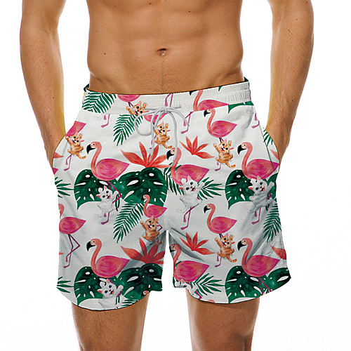 

Men's Casual Designer Quick Dry Breathable Beach Swimming Pool Bermuda shorts Board Shorts Pants Flamingo Graphic Prints Animal Short 3D Print Drawstring Elastic Waist Rainbow / Summer / Elasticity