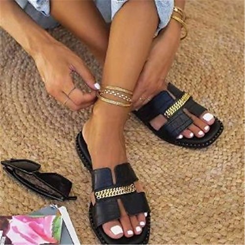 

Women's Sandals Flat Heel PU Solid Colored Silver Gold Black