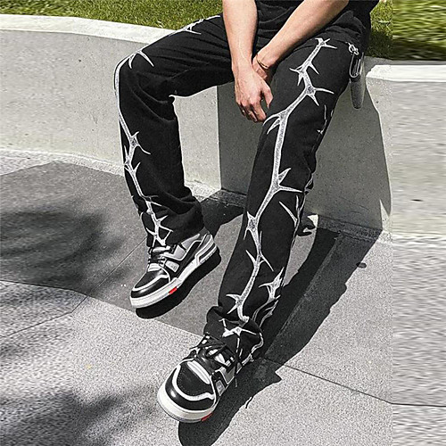 

Men's Sporty Casual / Sporty Breathable Soft Daily Weekend Pants Chinos Pants Graphic Full Length Print Black