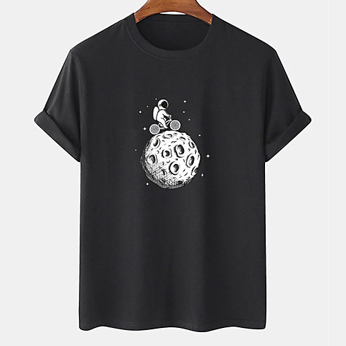 

Men's Unisex Tee T shirt Hot Stamping Graphic Prints Moon Astronaut Plus Size Print Short Sleeve Casual Tops Cotton Basic Designer Big and Tall Black Khaki Light gray