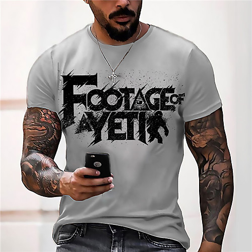 

Men's Tee T shirt Shirt 3D Print Graphic Prints Letter Print Short Sleeve Daily Tops Casual Designer Big and Tall Gray