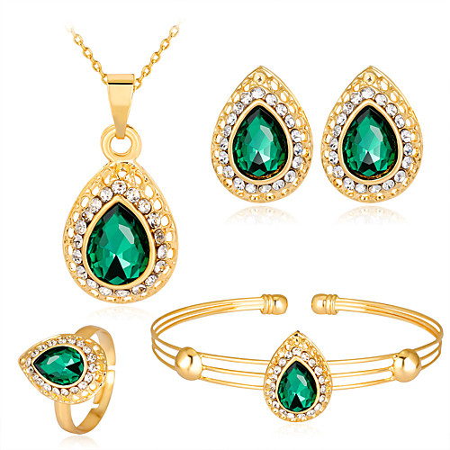 

female jewelry set water drop gemstone series style necklace earrings ring bracelet four-piece set