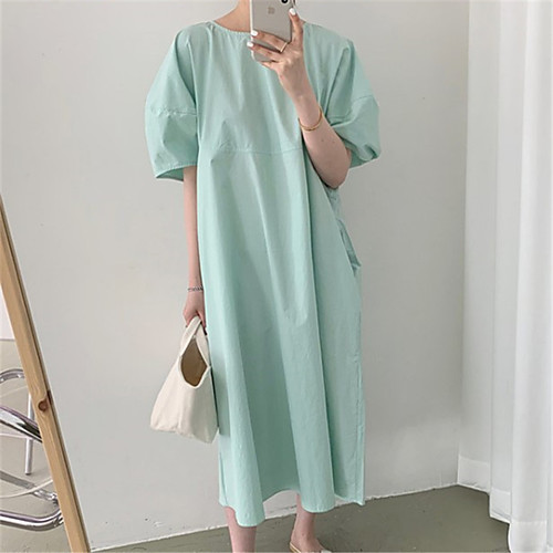 

Women's Loose Maxi long Dress Green Black Apricot Short Sleeve Solid Color Spring Summer Casual Loose 2021 M L